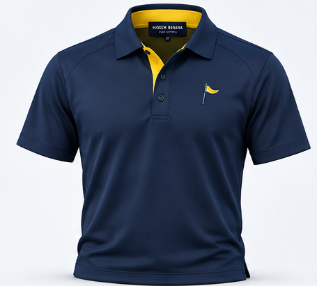 Midnight navy everyday polo with yellow collar detail
